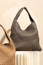 Tiara Woven Hobo Tote Bag With Pouch - Khaki
