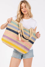 Amara Striped Crochet Tote Bag with Tassel - Blue