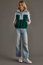 Light Blue & Green Colorblock Sherpa Vest