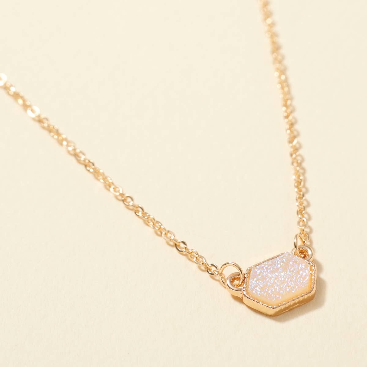 Hexagon Druzy Stone Charm Necklace