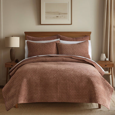 Velvet Stitch Quilt Set: Rust / Full/Queen