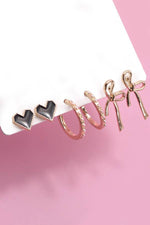 Bow, Hoops, & Hearts Earring Trio - Gold