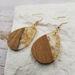 Gold Flake Acrylic & Wood Drop Earrings