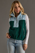 Light Blue & Green Colorblock Sherpa Vest