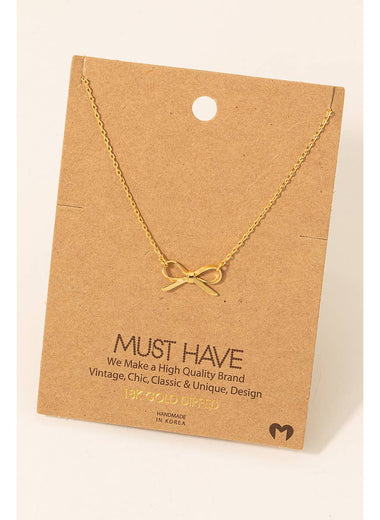 Ribbon Bow Pendant Necklace - Gold