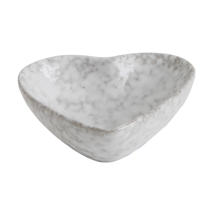 Stoneware Heart Dish with Antique White Finish