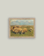 5x7 Sheep with Sheep Dog Framed Antique Art