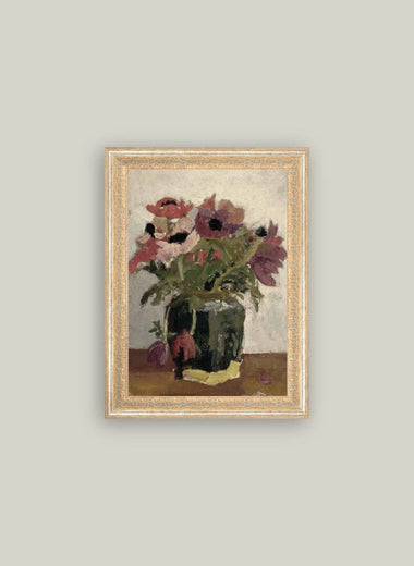20x24 Mauve Floral Antique Art in Frame