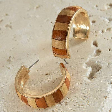 Faux Leather Two-Tone Hoop Earrings:  Gold