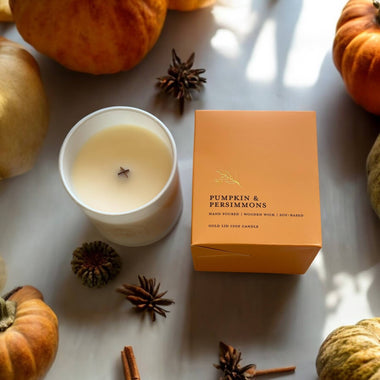 Pumpkin & Persimmons 12oz Candle with Gold Lid