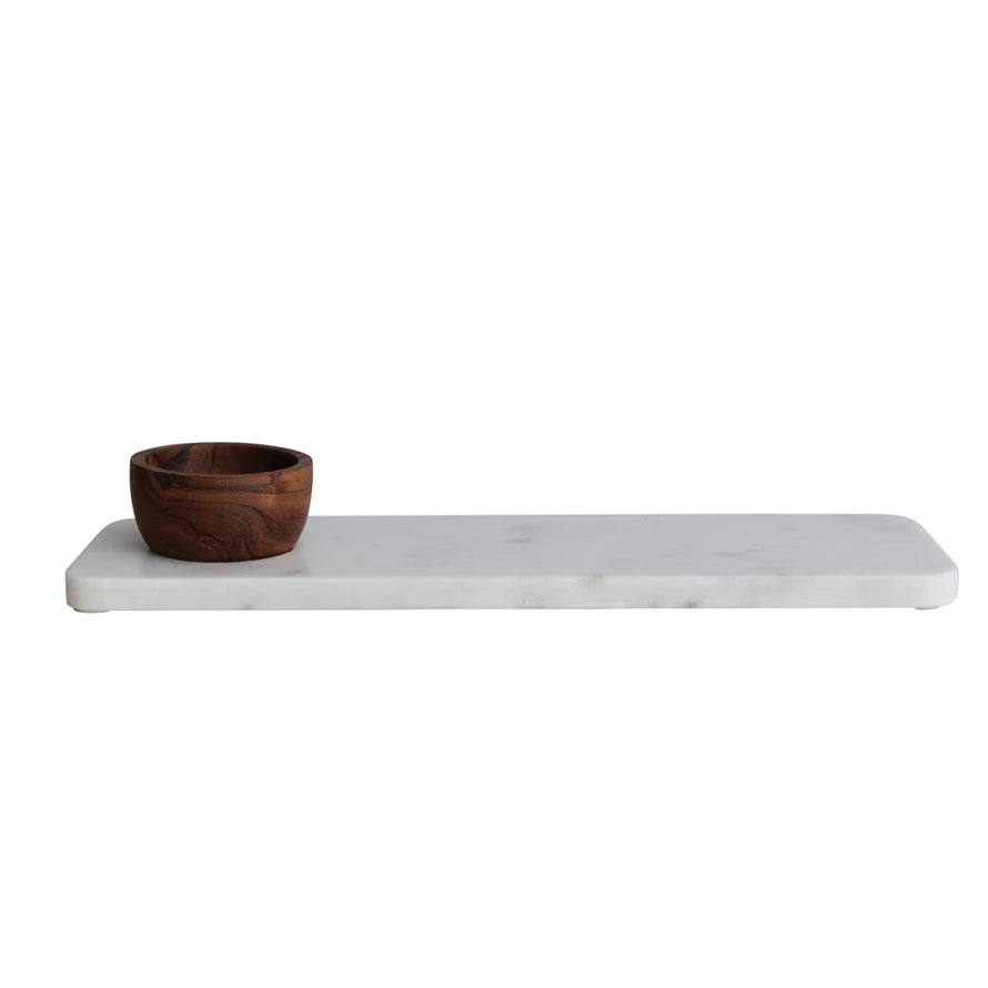 Marble Serving Board with Wood Bowl
