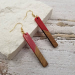 Stick Resin & Wood Drop Earrings: Red