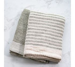Olive Waffle/Stripe Towels S/2