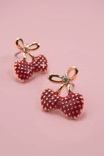Double Heart Cherry Stud Earrings - Gold