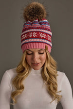 Pink, Red & Blue Pattern Pom Hat
