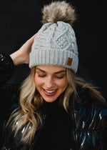 Light Gray Cable Knit Pom Hat