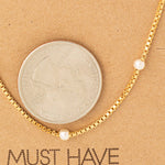 Box Chain Pearl Station Necklace - Gold