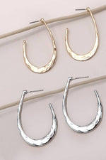 Hammered U-Shaped Hoop Drop Earrings:  Silver