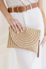Georgia Striped Straw Crossbody/Clutch -  Beige