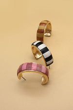 Faux Leather Two-Tone Hoop Earrings:  Gold