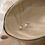Sterling Silver Pearl & Zirconia Pendant Necklace - Silver