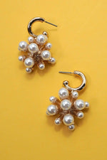 Cluster Pearl Huggie Hoop Earrings - Gold
