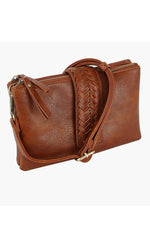 Two-Compartment Crossbody Bag with Braid Detail - Brown