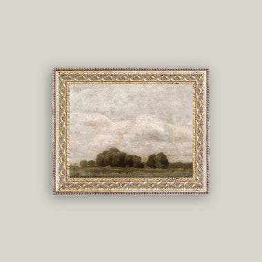 10x8 Tree and Cloud Landscape Antique Art in Frame