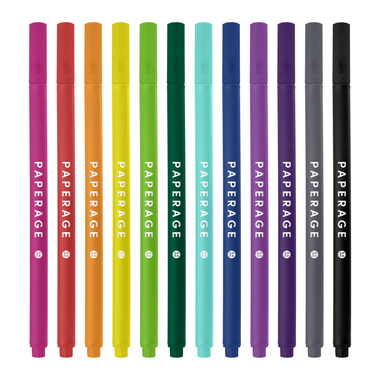 12 Pack Felt Tip Fine Line Marker Pens With Case - Bright