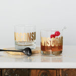 Wisconsin Gold Typography Rocks Glass