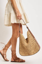 2 in 1 Savannah Straw Hobo Tote Bag With Pouch - Tan