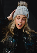 Light Gray Cable Knit Pom Hat