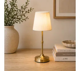 Classic Gold LED Lamp w/ Pleated Shade