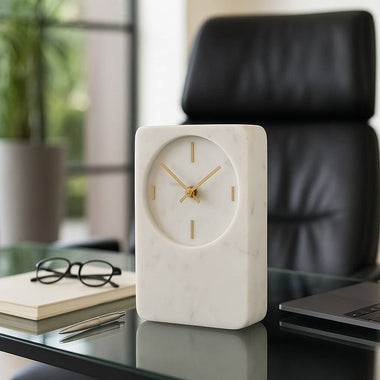 White Marble with Brass Table Clock