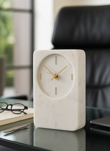 White Marble with Brass Table Clock