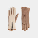 Vegan Leather Zip Touchscreen Gloves - Cream
