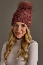Dk. Pink Cable Knit Pom Hat