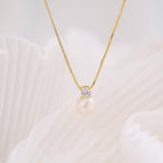 Elegant Pearl Necklace with Rhinestone Charm - Silver