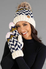 Beige, Navy & Lt. Pink Patterned Mittens