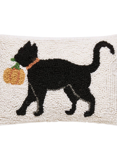8x12 Black Cat With Pumpkin Hook Pillow