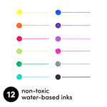 12 Pack Felt Tip Fine Line Marker Pens With Case - Pastel