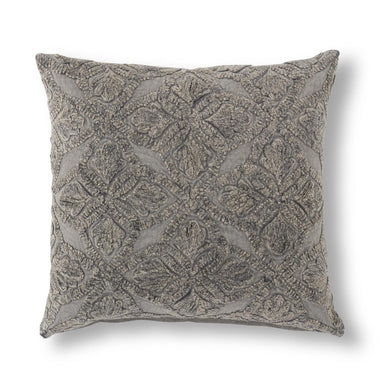 20x20 Cotton Stone Washed Gray Floral Embroidered Pillow