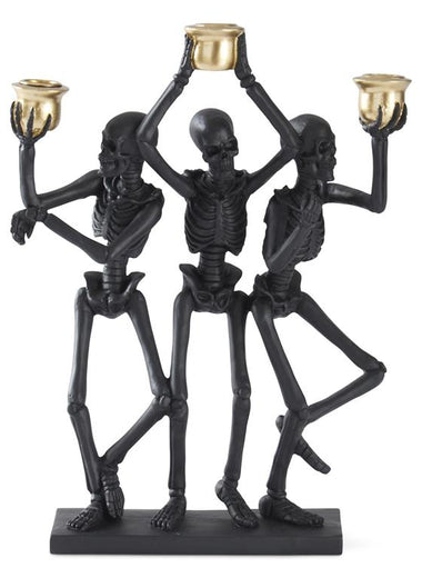 Black Resin Skeleton Trio Taper Candle Holders