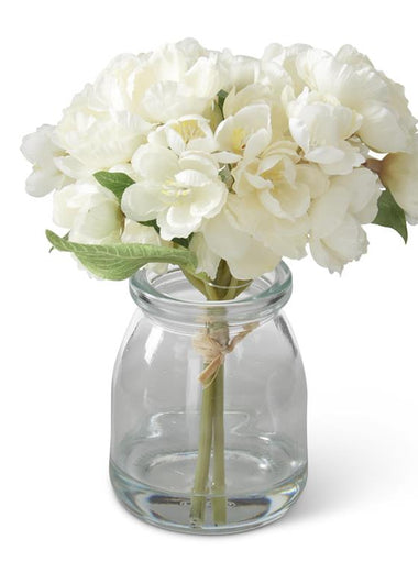 6.5" White Cherry Blossoms in Glass Vase