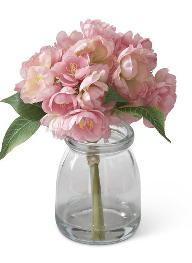 6.5" Pink Cherry Blossoms in Glass Vase
