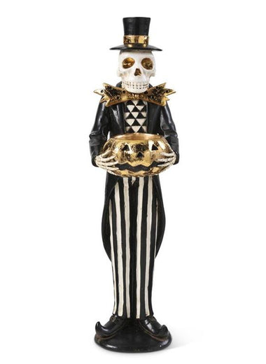 12" Black & Gold Skeleton Holding Jack O' Lantern