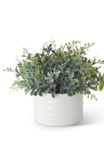 7.25" Eucalyptus in Ribbed White Ceramic Vase