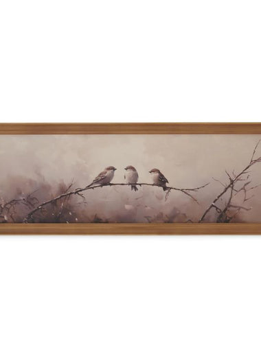 12x36 Feathered Friends Print in Wood Frame