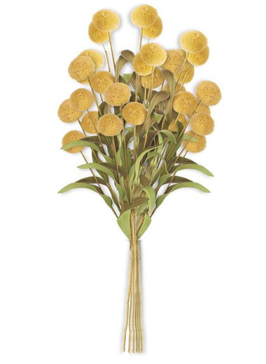 13" Yellow Pompom Pick with Green Eva Leaves Bundle