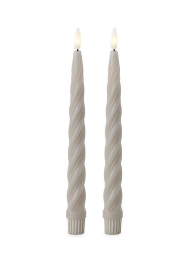 Taupe Spiral LED Taper Candles S/2